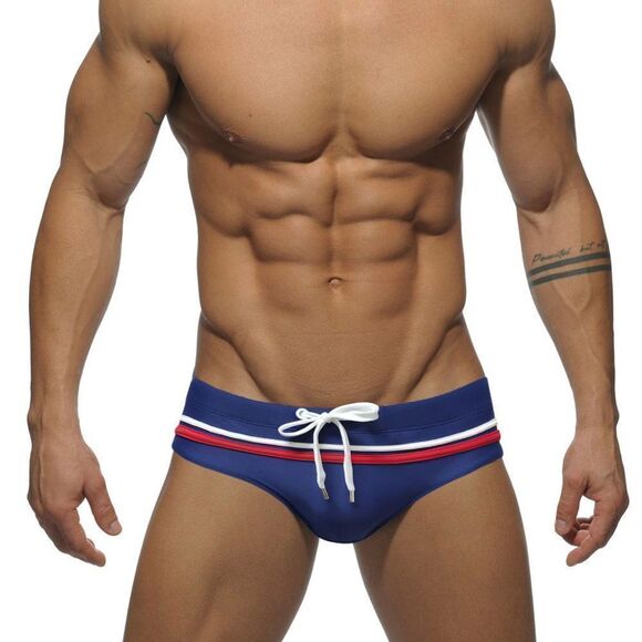 Men's speedo white and red stripes swim briefs swimwear Size M - Picture 1 of 9